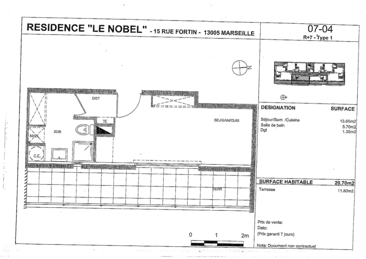 STUDIO AVEC TERRASSE – RUE FORTIN 13005 MARSEILLE